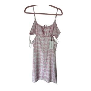 NWT Cotton Candy LA Pink & White Tie Front Cutout Silky Lined Mini Dress Size L